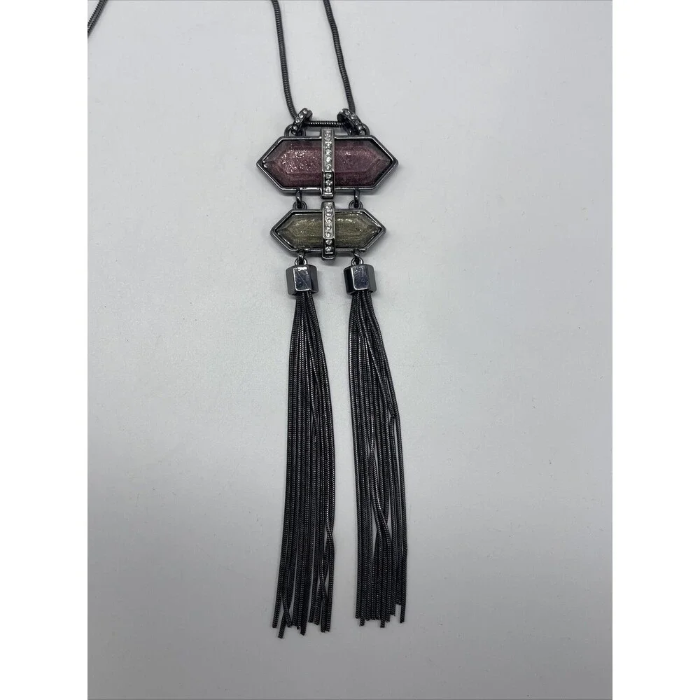 Jennifer Lopez Long Glass, Rhinestone Tassel Pendant Necklace New